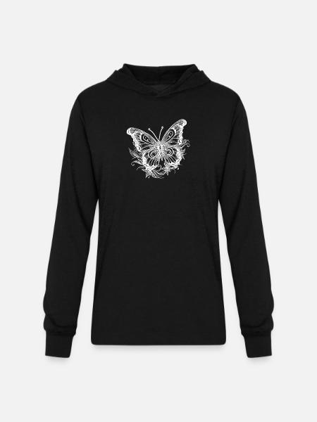 Flower Tattoo Style Butterfly - Unisex Long Sleeve Hoodie Shirt - black