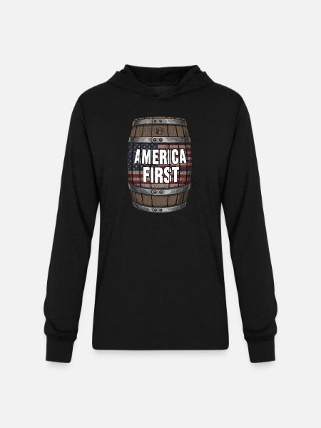 American Flag Wood Barrel - Unisex Long Sleeve Hoodie Shirt - black