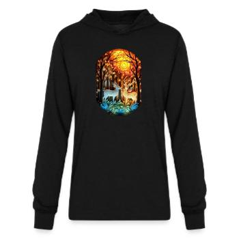 stock paper brilliant colour - Unisex Long Sleeve Hoodie Shirt - black - Front - AI Model Female 172 light (172cm) & AI Model Male 178 dark (178cm)