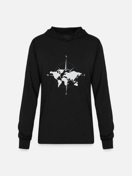 World map and compass - Unisex Long Sleeve Hoodie Shirt - black