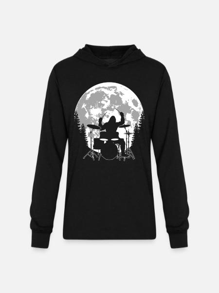Bigfoot Drummer Moon - Unisex Long Sleeve Hoodie Shirt - black