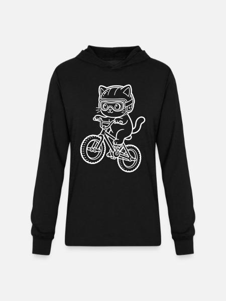 Kawaii Cat Riding BMX Bike - Unisex Long Sleeve Hoodie Shirt - black
