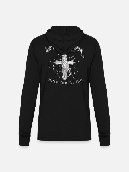Fortis Fortuna Adiuvat - Cross and Hand Tattoo - Unisex Long Sleeve Hoodie Shirt - black