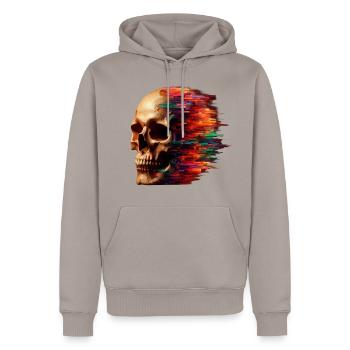 Glitch Art Skull - Digital Memento Mori - Men's Premium Hoodie - taupe - Front - Nico (187cm) & Julia (174cm)