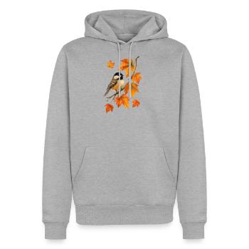 Autumn Chickadee Bird on Maple Leaves Fall Color - Men's Premium Hoodie - heather grey - Front