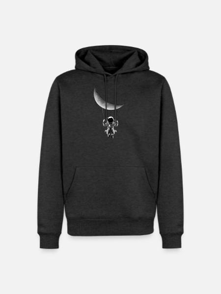 Astronaut Swinging On Swing Hanging From The Moon - Men's Premium Hoodie - heather anthracite