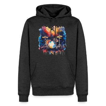 Drum Set Synthwave - Men's Premium Hoodie - heather anthracite - Front - Thijin (182cm) & Raik (115cm)