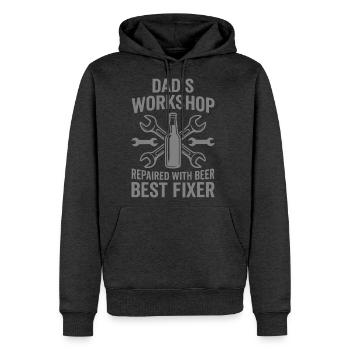 DADS WORKSHOP REPAIRED WITH BEER BEST FIXER Pro - Men's Premium Hoodie - heather anthracite - Front - Thijin (182cm) & Raik (115cm)