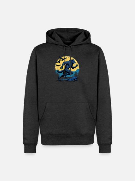 Running Werewolf with Crows - Men's Premium Hoodie - heather anthracite