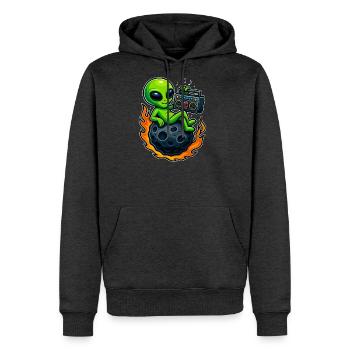 Funny Alien Boombox Riding a Meteor Space Music - Men's Premium Hoodie - heather anthracite - Front - Thijin (182cm) & Raik (115cm)