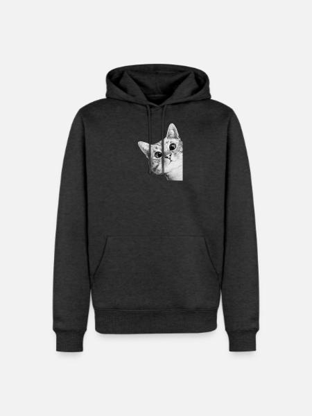 Curious Kitten Mono Sketch - Men's Premium Hoodie - heather anthracite
