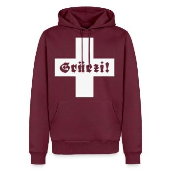 Grüezi (Switzerland / Greeting / Fraktur) - Men's Premium Hoodie - burgundy - Front - Nico (187cm) & Julia (174cm)