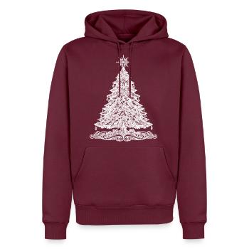 Merry Christmas Pine Tree Gift Print - Men's Premium Hoodie - burgundy - Front - Nico (187cm) & Julia (174cm)