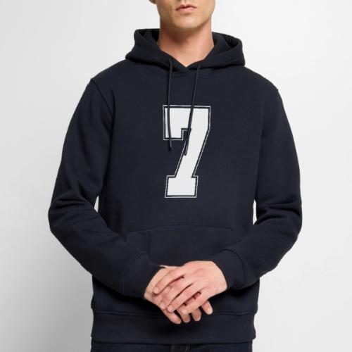 White Number 7 – Varsity Font - Men's Premium Hoodie