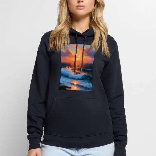Sunset Storm Waves Oil Painting - Men's Premium Hoodie