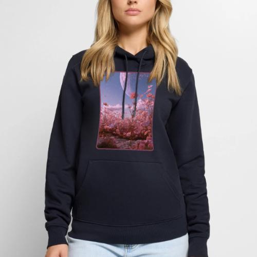 Cosmic Moon & Cosmos Flowers Art - Men's Premium Hoodie