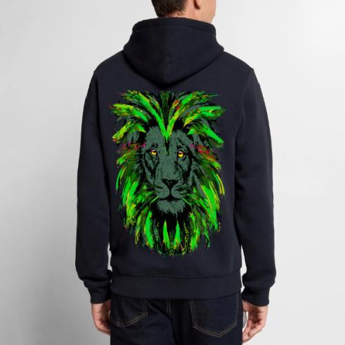 Green Lion Head Portrait Drawing - Green Lion - Men's Premium Hoodie
