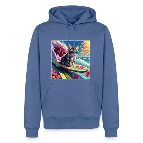 Kitten Surfing A Pink Flower Wave - Men's Premium Hoodie