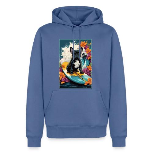 French Bulldog Surfing A Flower Wave - Men's Premium Hoodie