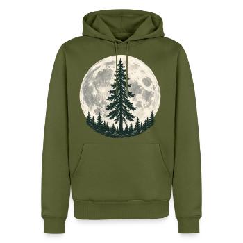 Pine Tree Moon - Men's Premium Hoodie - khaki green  - Front - Nico (187cm) & Julia (174cm)