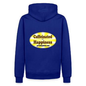 Grouchy John's Caffeinated Happiness Mens Tee - Men's Premium Hoodie - royal blue - Back