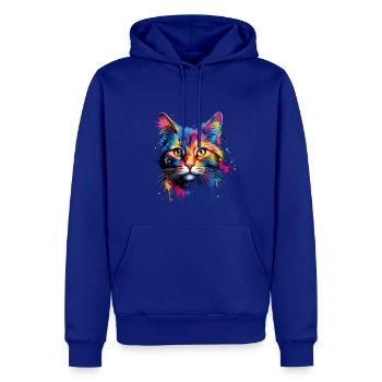 Chat domestique à poil court avec des taches de couleur - Molleton à capuche Premium pour homme - bleu roi - Devant