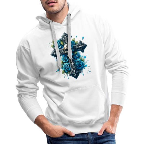 Gothic Collection - Cross, Skull & Blue Roses - Men's Premium Hoodie
