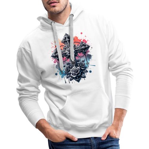 Gothic Collection - Crosses Roses Pastel B/ground - Men's Premium Hoodie