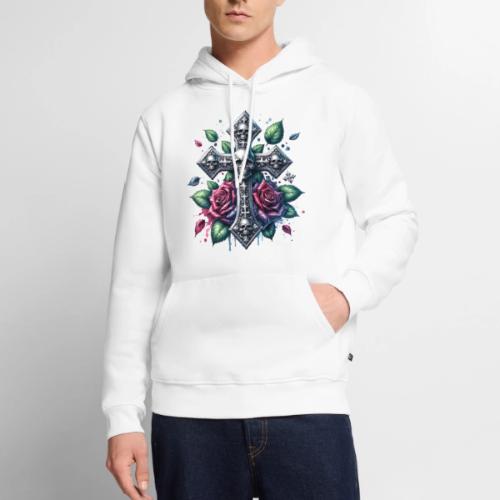 Gothic Collection - Cross, Skulls & Red Roses - Men's Premium Hoodie