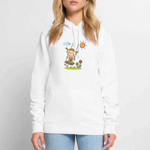 Happy Girl on Swing Cartoon T-Shirt - Men's Premium Hoodie