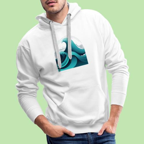 Dynamic Ocean Wave Illustration - Men's Premium Hoodie