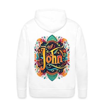 john name - Men's Premium Hoodie - white - Back - Nico (187cm)