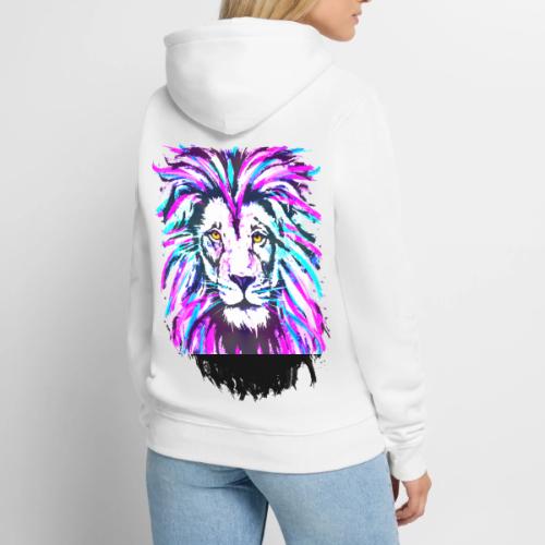 Neon Pink Lion Head Portrait Drawing - Purple Lion - Men's Premium Hoodie
