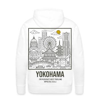 Yokohama Skyline Cityscape Tee - Men's Premium Hoodie - white - Back - Nico (187cm)