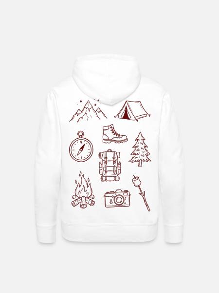 Adventure Enthusiast Camping Doodle Collage - Men's Premium Hoodie - white