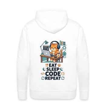 Cute Cat Programmer Eat Sleep Code Repeat - Men's Premium Hoodie - white - Back - Nico (187cm)