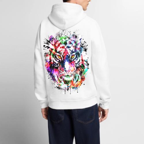 Colorful Tiger Head Portrait Drawing - Men's Premium Hoodie