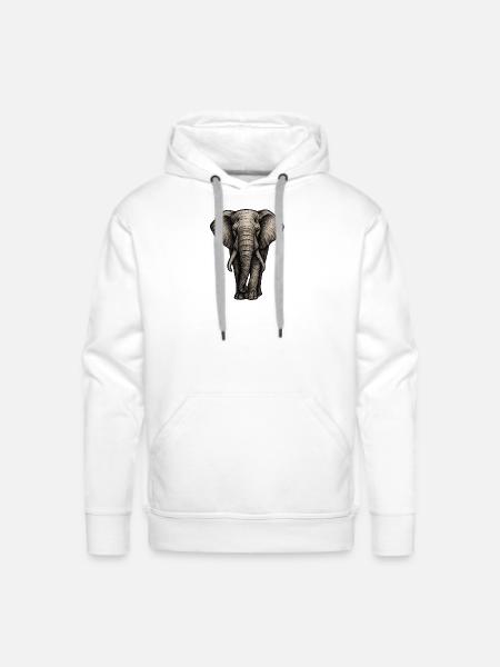 Charcoal Elephant Portrait - Men's Premium Hoodie - white