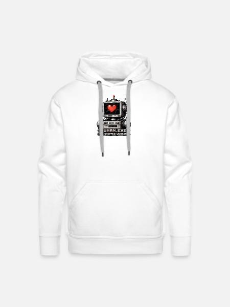 Heartbeat Robot: Human.Exe Stopped - Men's Premium Hoodie - white