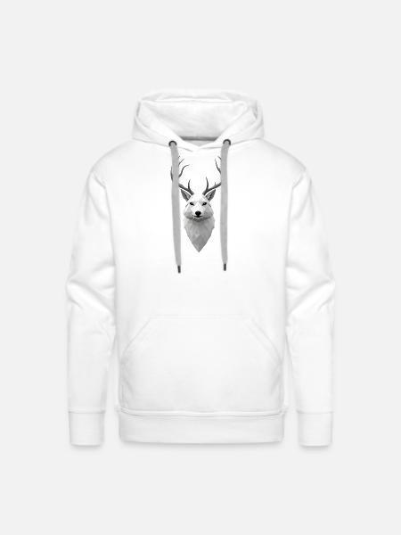 Geometric Winter Elk Illustration - Men's Premium Hoodie - white