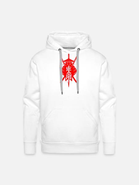 Crimson Samurai Crest with Swords - Men's Premium Hoodie - white