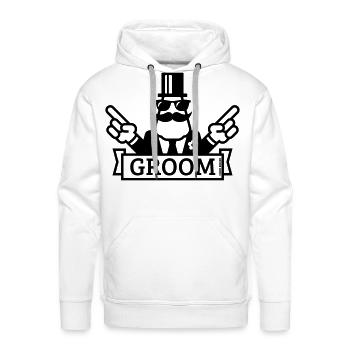 Pointing Groom (Enterrement de vie de garçon / Enterrement de vie de garçon / 1C) - Molleton à capuche Premium pour homme - blanc - Devant - Liam (192cm)
