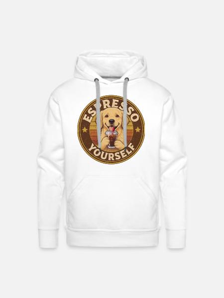 Espresso Yourself Dog Badge - Men's Premium Hoodie - white