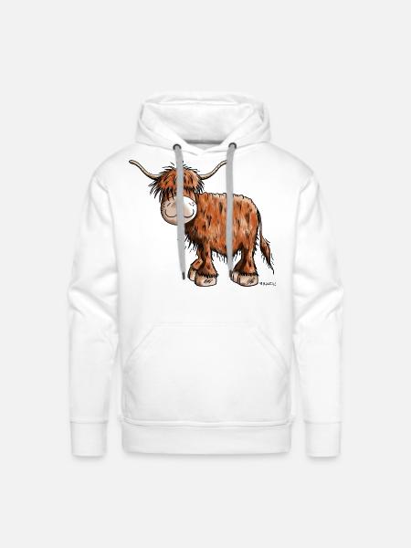 Scottish Highland Cattle - Cartoon - Fun - Gift - Men's Premium Hoodie - white