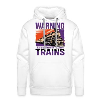 "Caution: Endless Train Talk Ahead" - Men's Premium Hoodie - white - Front - Liam (192cm)