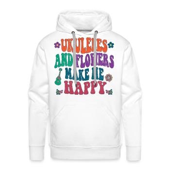 Ukuleles and flowers make me happy - Men's Premium Hoodie - white - Front - Liam (192cm)