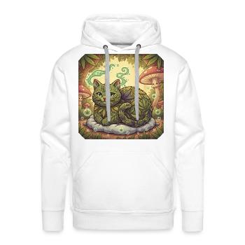 Leafy Forest Cat in Mushroom Glade - Men's Premium Hoodie - white - Front - Liam (192cm)