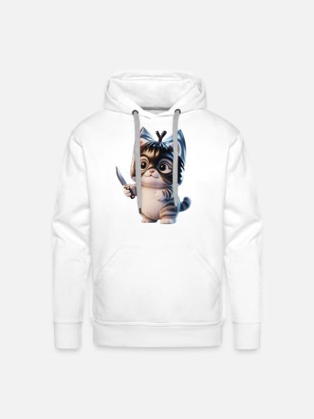 Ninja Kitten with Dagger - Men's Premium Hoodie - white