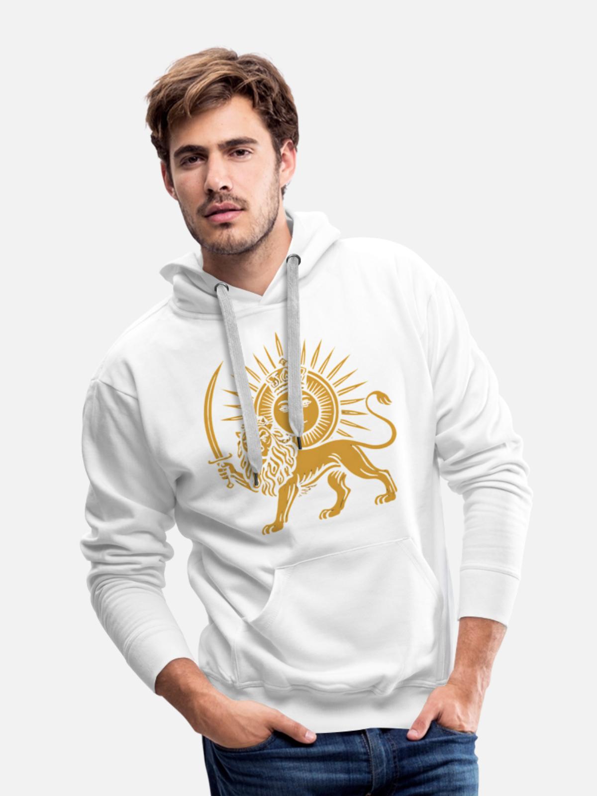 Solar Crowned Lion Emblem - Men's Premium Hoodie - white - Front - Liam (192cm)
