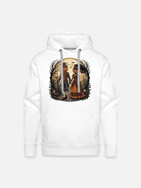 Moonlit Pumpkin Couple - Men's Premium Hoodie - white